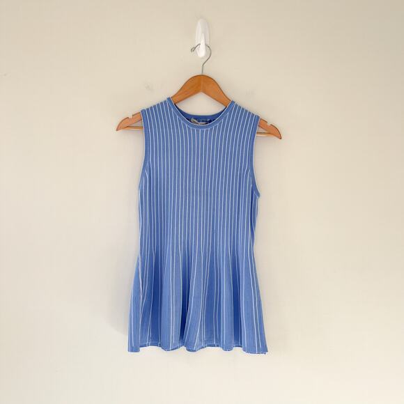 Autumn Cashmere NWT Sleeveless Pleated Stripe Peplum Periwinkle Blue Top Small - Picture 1 of 8